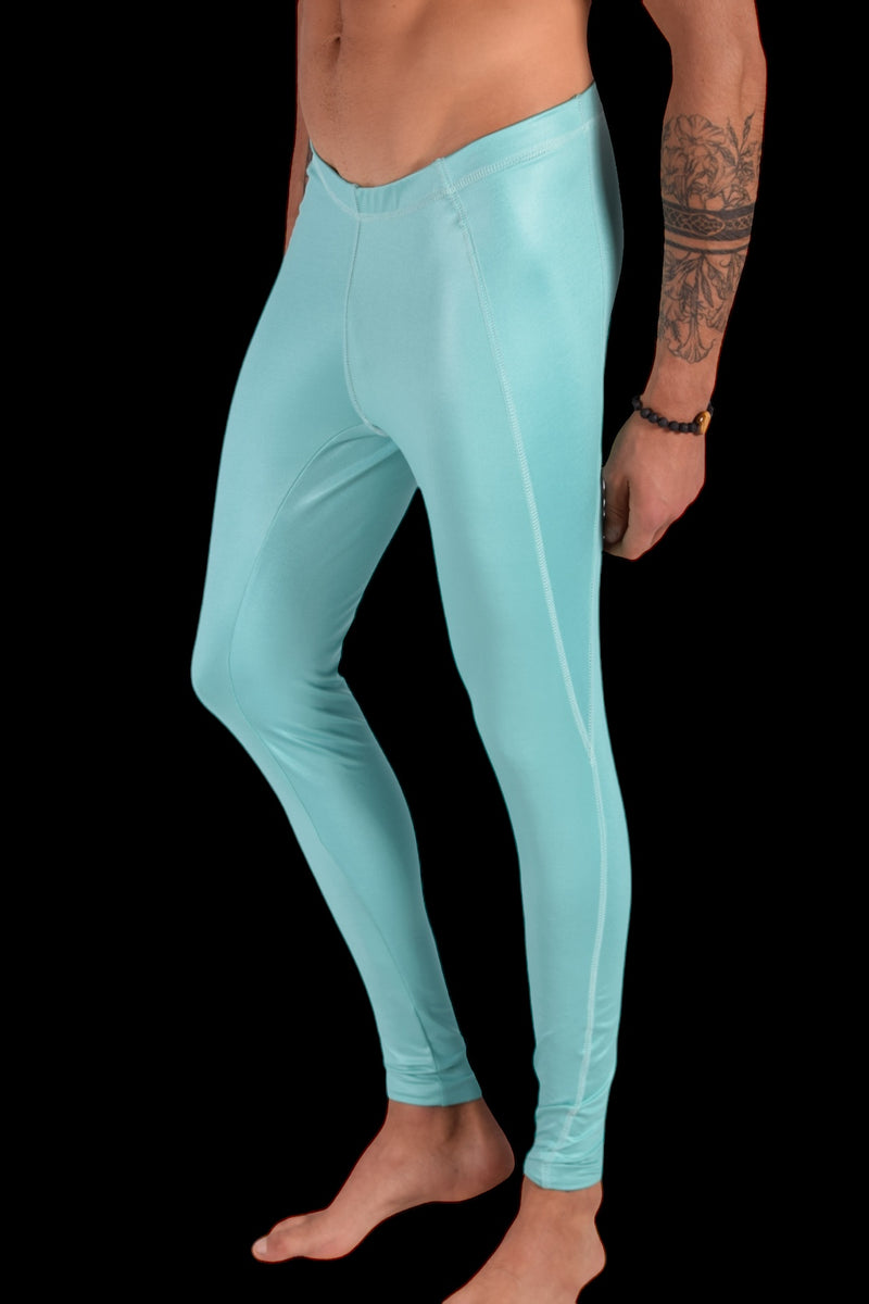 SMU Legging For Mens Shiny Turquoise Tight-Fit S/M 12560 MX8