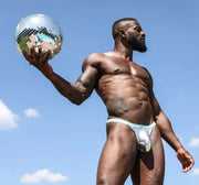 SUKREW Bubble Thongs Stretchy Cupping Pouch Metallic Thong Mirror Glacier2