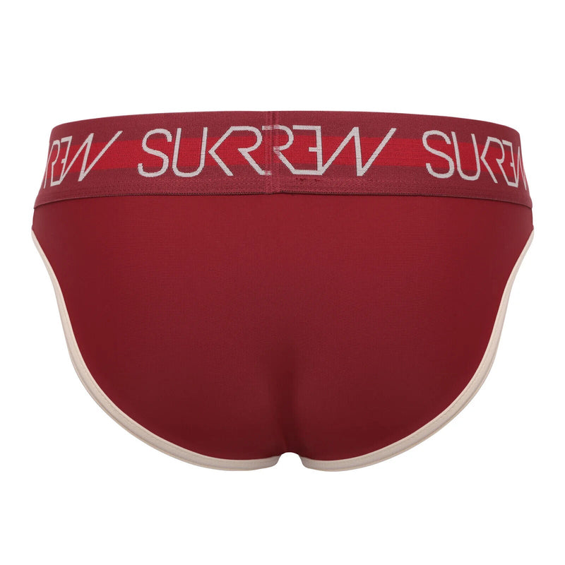 SUKREW Classic Briefs With High-Cut Front Unlined Brief Burgundy & Cream 19