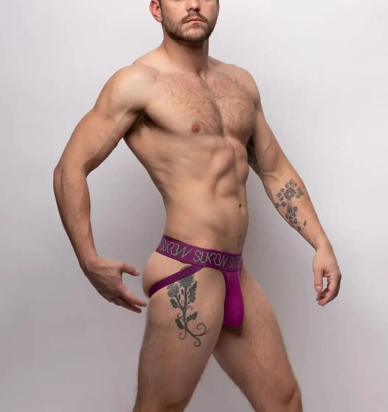 SUKREW Jockstrap Low-rise Font Soft Cotton Stretch Jock in Deep Purple 25