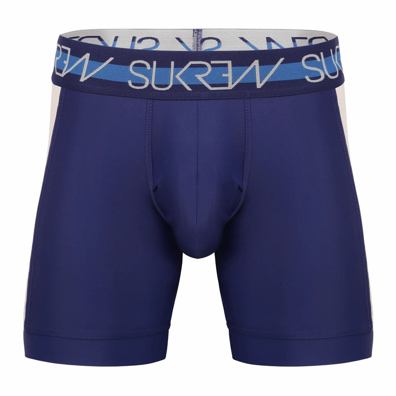 SUKREW Long Boxer SPRINT Cycle Short With Large Contoured Pouch in Navy/Cream
