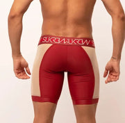 SUKREW Long Boxer SPRINT Soft Cycle Short Large Contoured Pouch Burgundy/Cream