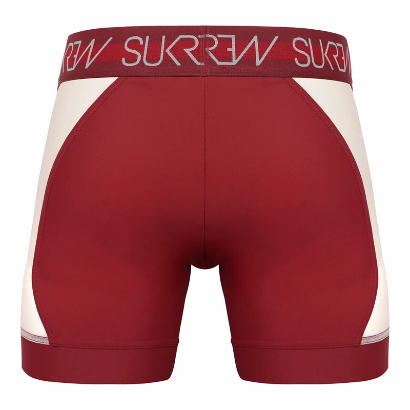 SUKREW Long Boxer SPRINT Soft Cycle Short Large Contoured Pouch Burgundy/Cream