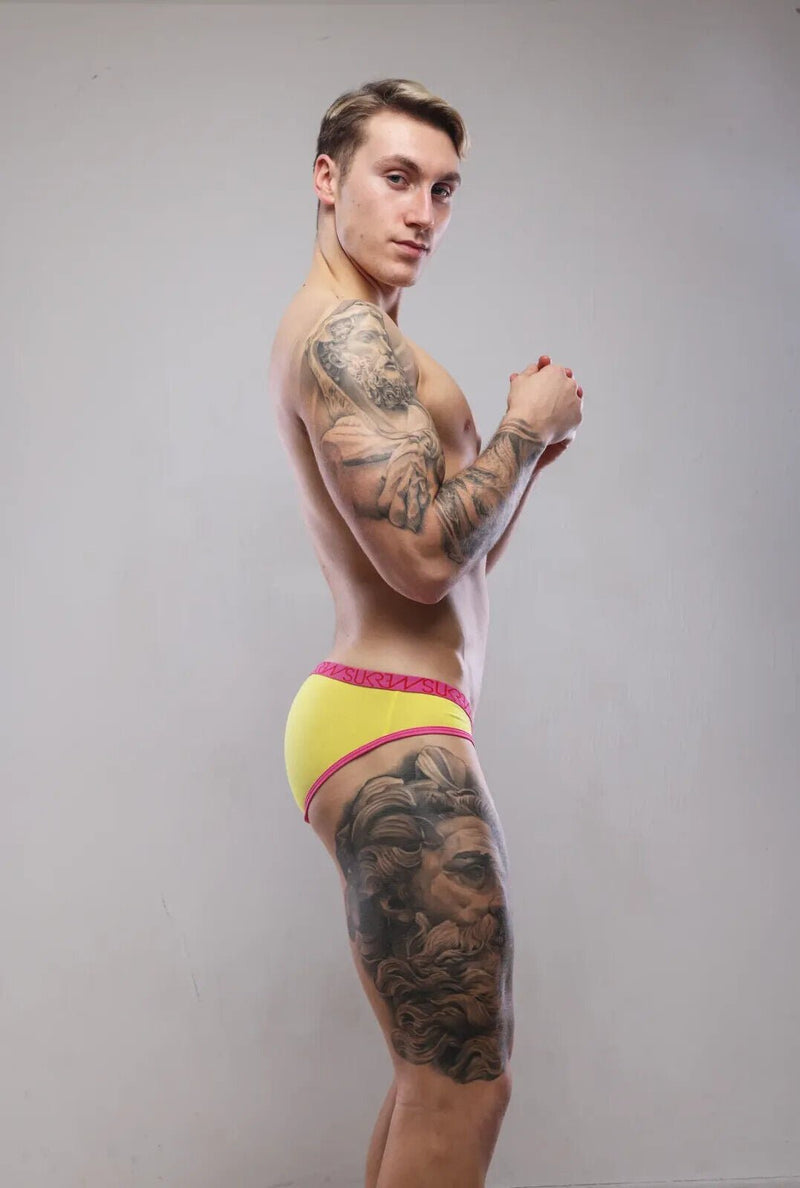 SUKREW Low - Rise Cotton Briefs Round Cupping Pouch Unlined Pineapple Yellow 393