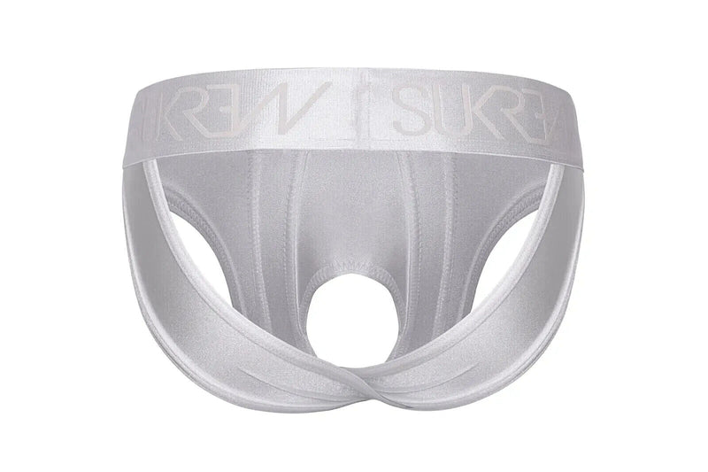SUKREW U - Style V - Brief Open Front and Two Back Straps in White Shimmer 382