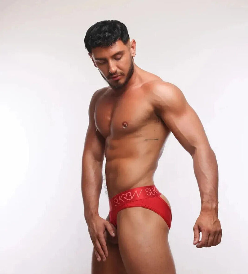 SUKREW U - Style V - Brief Open Front and Two Back Straps Liberty Red 383