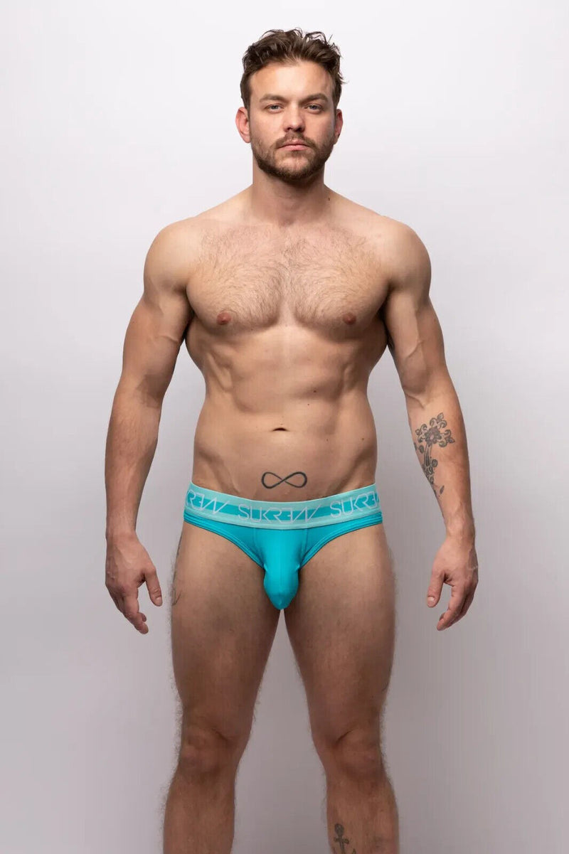 SUKREW V-Briefs Stetchy Open Back Two Lifting Straps V Shaped Brief Scuba Blue