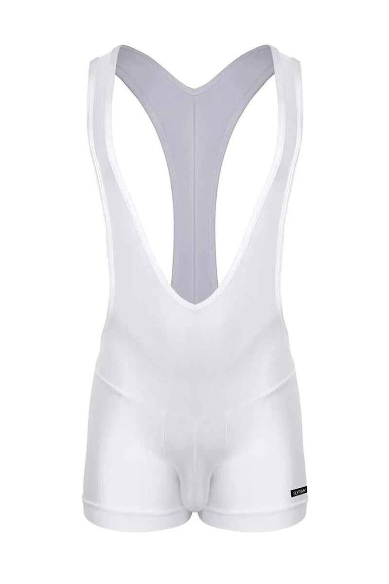 SUKREW V - Neck Singlet Bum Accentuating Bodysuit Low - Cut Side in Shimmer White 384