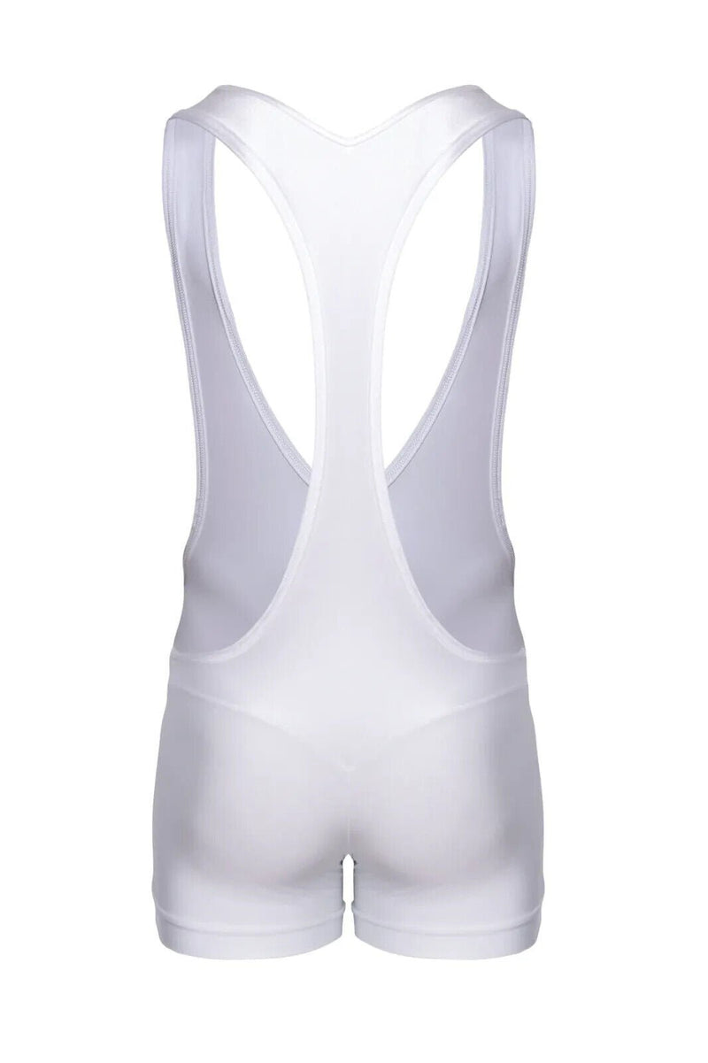 SUKREW V - Neck Singlet Bum Accentuating Bodysuit Low - Cut Side in Shimmer White 383