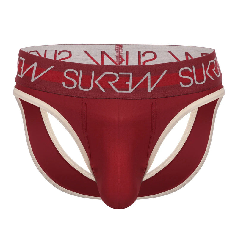 SUKREW V-Thong Hybrid Back Lifting Straps & Fabric Thongs Burgundy/Cream 18