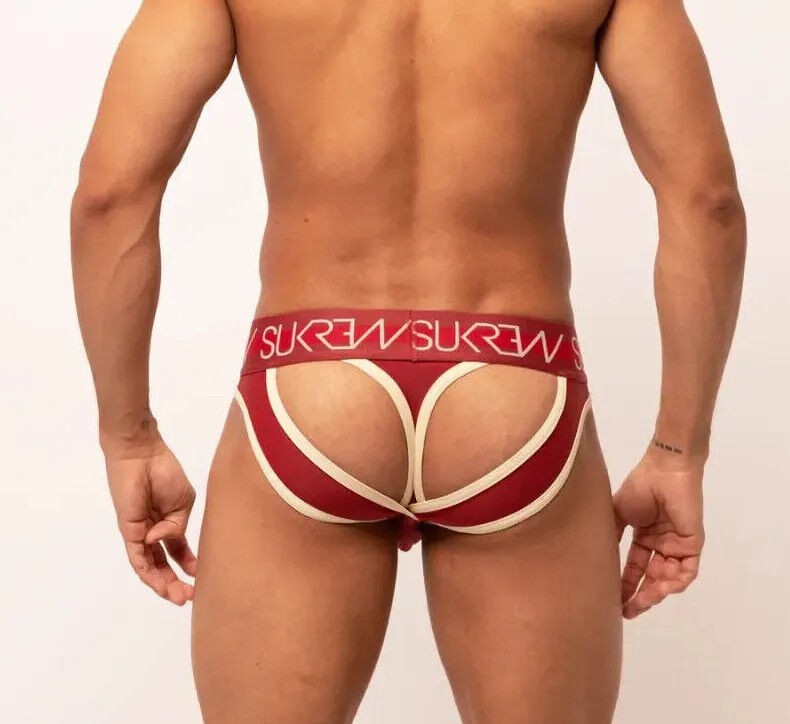 SUKREW V-Thong Hybrid Back Lifting Straps & Fabric Thongs Burgundy/Cream 18