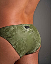 TEAMM8 Flex Briefs 100% PU Leather Low - Rise Brief Python Army Green 11