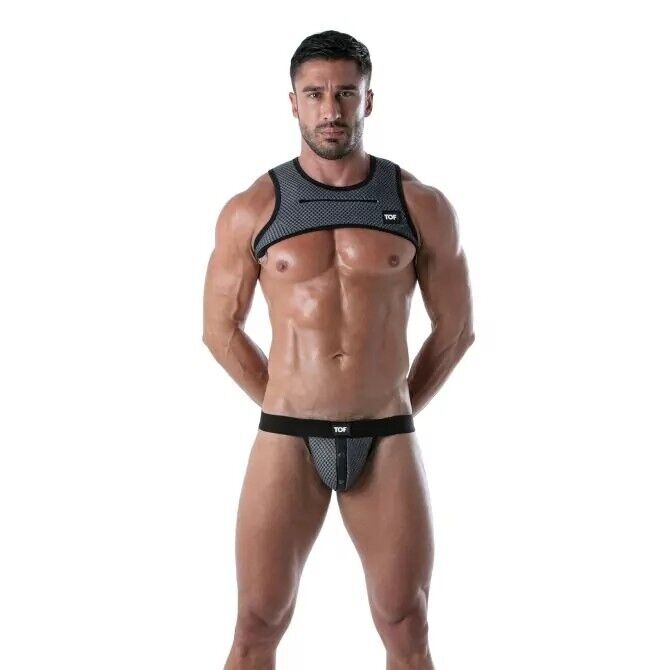 TOF PARIS 3D Snap Jock Breathable Mesh With Fitted Front Pocket Grey Jockstrap4