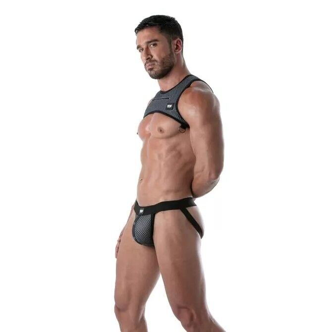 TOF PARIS 3D Snap Jock Breathable Mesh With Fitted Front Pocket Grey Jockstrap3