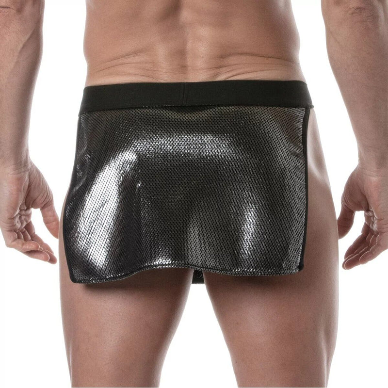 TOF PARIS 3D Waist Apron Mini Pockets Mesh Skirt in Laminated Silver 513