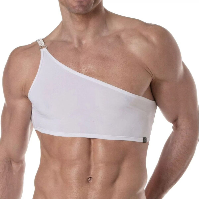 TOF PARIS Asymmetrical Half Tank Swim Chain Top Strap White 843