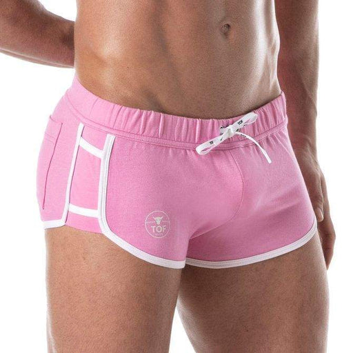 TOF PARIS Cutaway  Shorts Retro Push-Up Stretch Terry Mini Side Pockets Pink