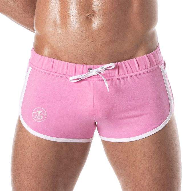 TOF PARIS Cutaway  Shorts Retro Push-Up Stretch Terry Mini Side Pockets Pink