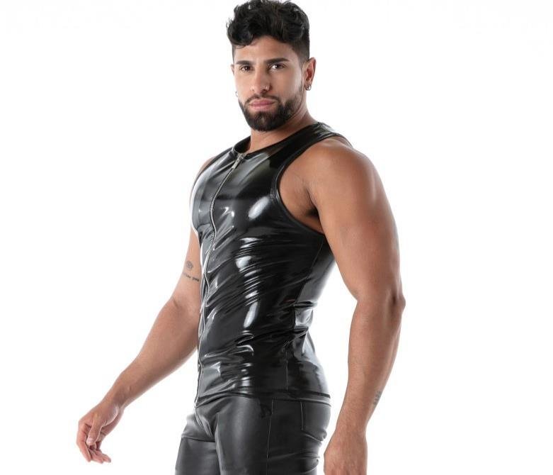 TOF PARIS Easy Zipped Tank Top 100% Latex Second - Skin Sleeveless Datex Black T11