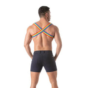 TOF PARIS Elastic Chest Harness X - Back with Side Rings Pride Rainbow 803