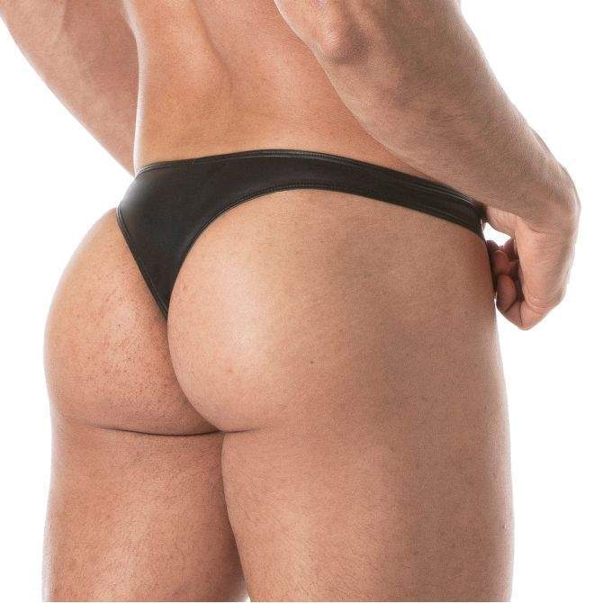 TOF PARIS Faux-Leather Swim Thong Stretch & Comfortable in Black