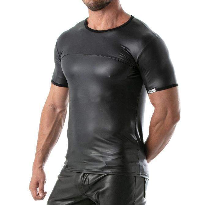 TOF PARIS Fetish T-Shirt Faux Leather Stretch Shirt Black 441