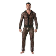 TOF PARIS Floral Lace Long Sleeves Shirt Satin Italian Collar Black 144