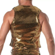 TOF PARIS Glitter Chain Vest Reversible Shimmering Gold Plaque 523