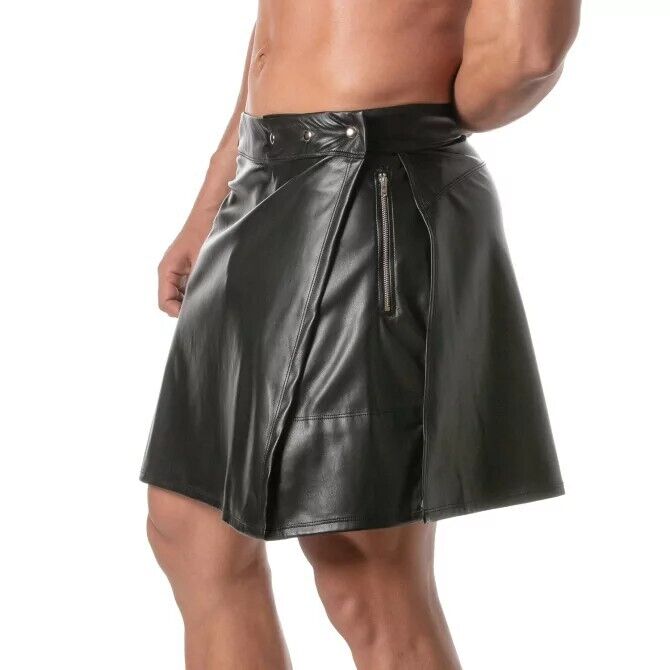 TOF PARIS Kinky Large Side Zipped Pocket Skirt Faux Leather Asymmetrical Black 161