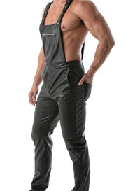 TOF PARIS Kinky Original Faux Leather Overalls Pants Zip-pocket Adjustable