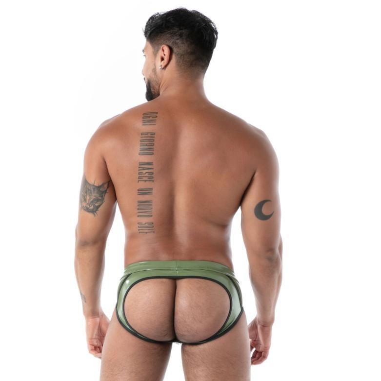 TOF PARIS Latex Bottomless Brief Second - Skin Datex Backless Briefs Khaki T23