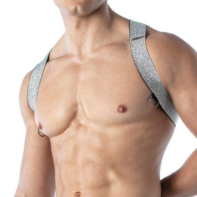 TOF PARIS Lurex X-Harness Magic Elasticated Party X-Shaped in Shiny Silver