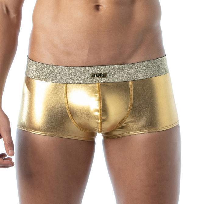 TOF PARIS Magic Trunks Laminated Microfiber Lurex Waistband Gold Boxer