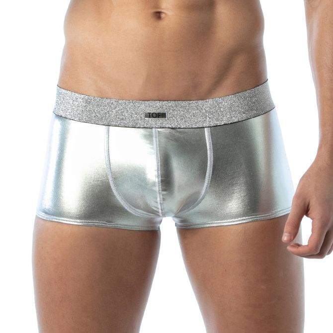TOF PARIS Magic Trunks Laminated Microfiber Lurex Waistband Silver Boxer