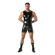 TOF PARIS Shiny Vinyl Full Zipped Bodysuit Elastic Bias Singlet Black 464