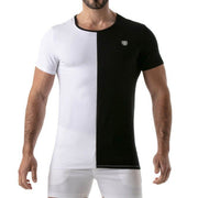 TOF PARIS Shirt Bicolor Cotton Jersey Tight Fit Shirt Black & White 442