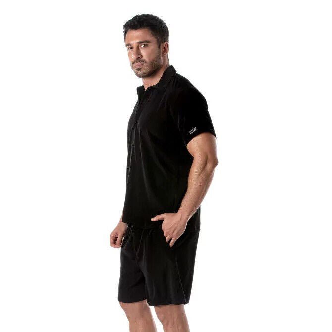 TOF PARIS Short - Sleeved Summer Lightweight Shirt Microfiber Black 502