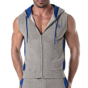 TOF PARIS Sleeveless Hoodie YKK Zipped Vest Tank Top Grey