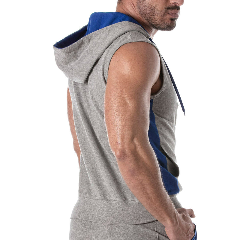 TOF PARIS Sleeveless Hoodie YKK Zipped Vest Tank Top Grey