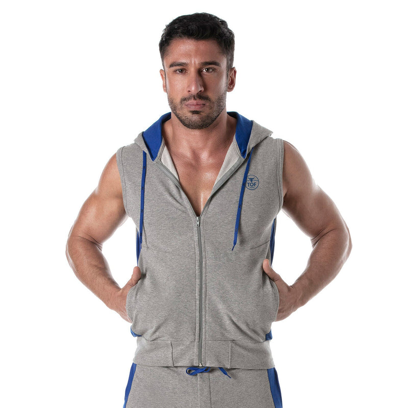 TOF PARIS Sleeveless Hoodie YKK Zipped Vest Tank Top Grey