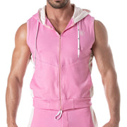 TOF PARIS Sleeveless Hoodie YKK Zipped Vest Tank Top Light Pink