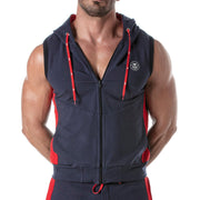 TOF PARIS Sleeveless Hoodie YKK Zipped Vest Tank Top Navy Marine