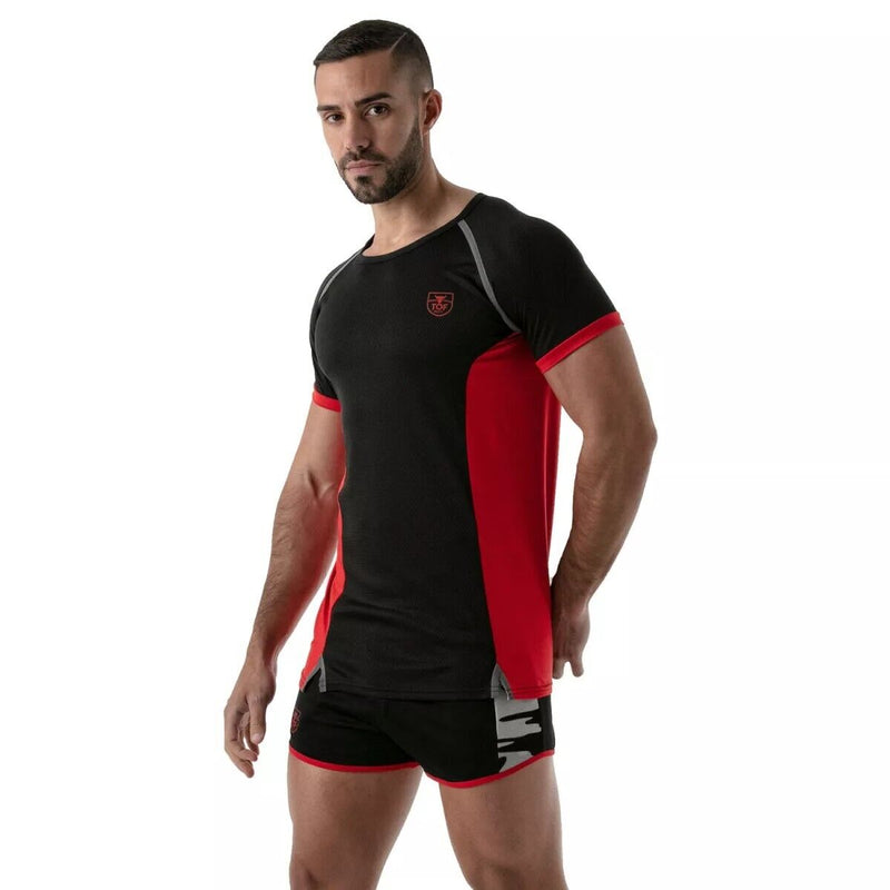 TOF PARIS Sports Gym Total Protection Muscle T-Shirt Antibacterial Black - Red 64