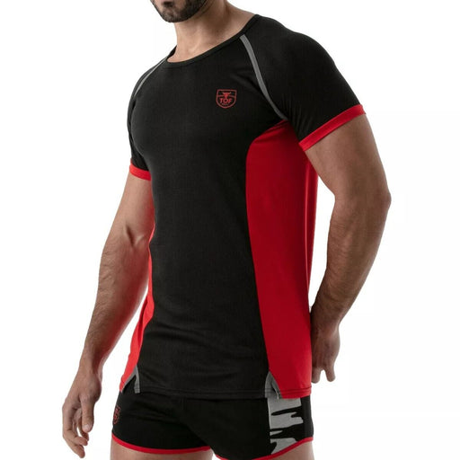 TOF PARIS Sports Gym Total Protection Muscle T-Shirt Antibacterial Black - Red 62