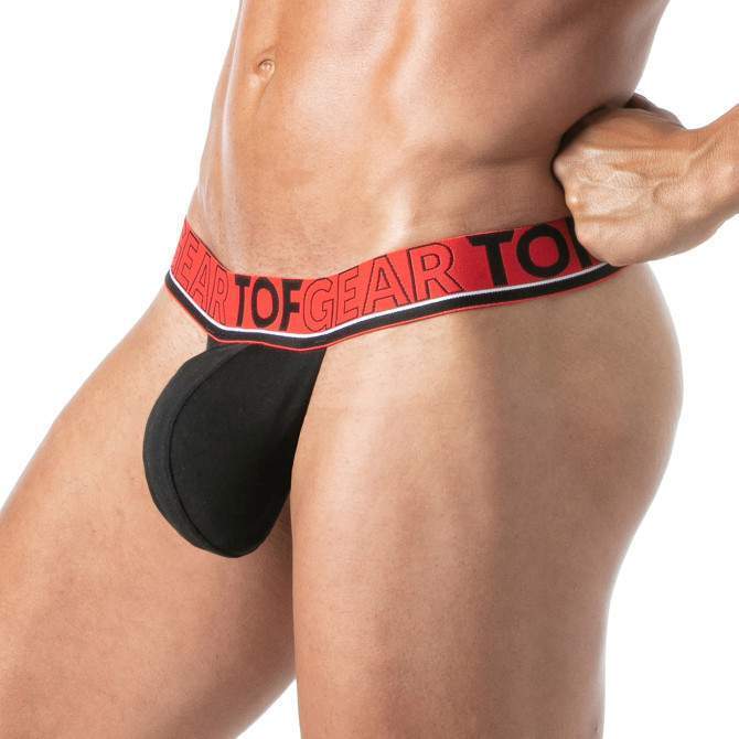 TOF PARIS Stringless Thong Champion Soft Cotton Robust Jaquard Waistband Black