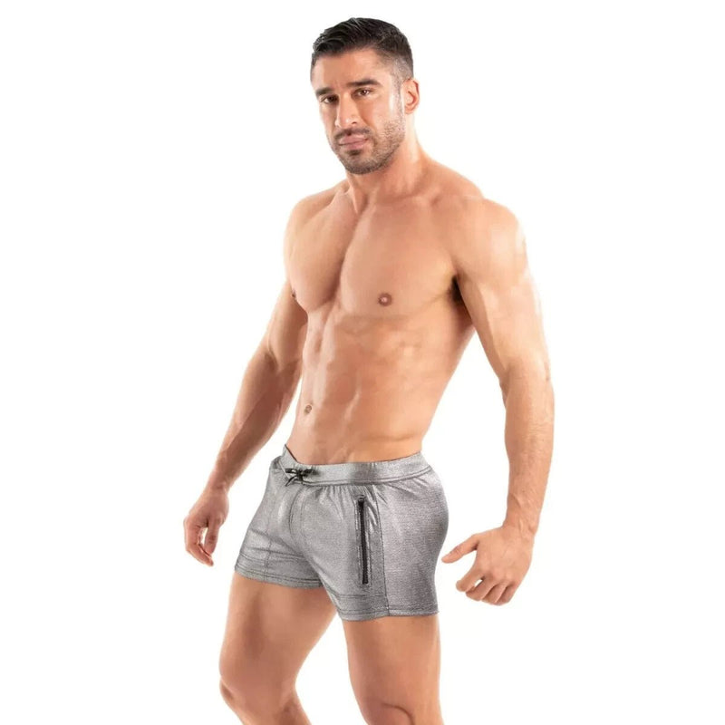TOF PARIS Swim Shorts Metal 2 - Large Zipped Pockets Low - Rise Swimwear Silver 222