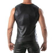 TOF PARIS Tank Top Stretch Leather-Look Sleeveless Figure-Hugging Top Black 14