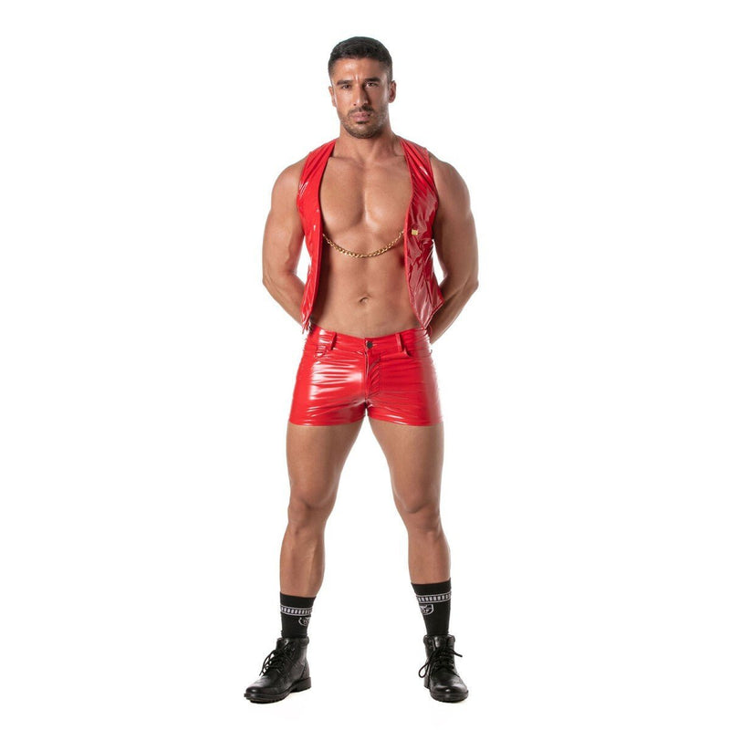 TOF PARIS Vinyl Chain Vest Removable Front Opening Jacket in Red 545