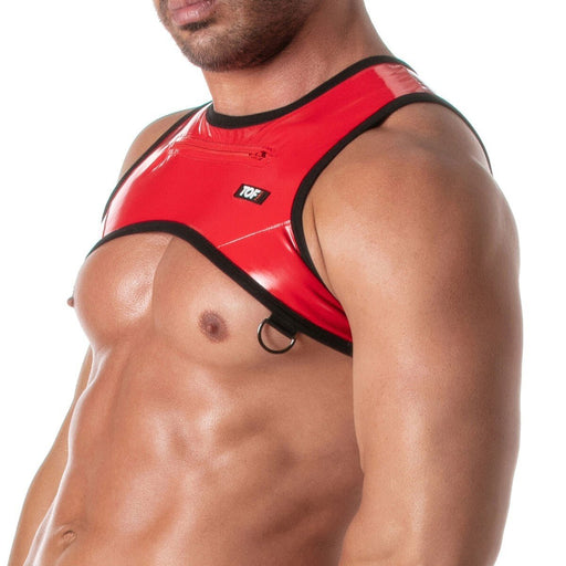 TOF PARIS Vinyl Zipped Pocket Harness With Functional Ring in Red 1032