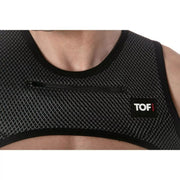 TOF PARIS Zipped Pocket Harness H - Shaped 3D Mesh Crop - Top in Black/Grey 512